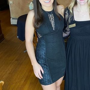 BCBGeneration Black Hourglass Dress with Lace Panels - Size 4